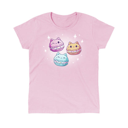 Classic Cotton T-shirt_TeeTurtle Meowcarons light pink t-shirt featuring three magical macaroons shaped like cats.