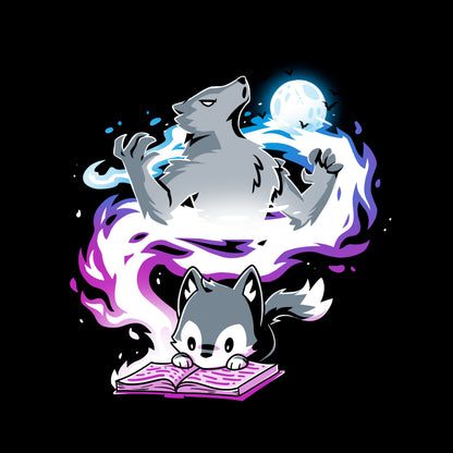 Classic Cotton T-shirt_TeeTurtle Moonlight Tale black Featuring an imaginative wolf cub reading a book.