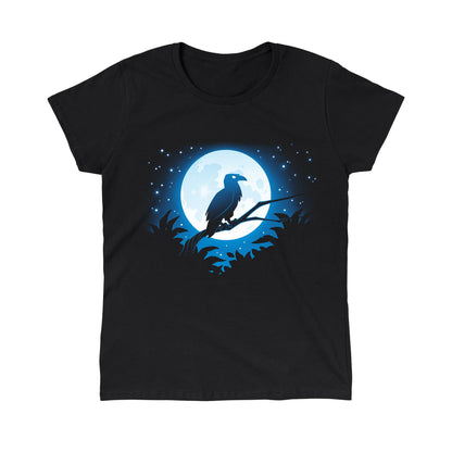 Classic Cotton T-shirt_TeeTurtle Moonlit Raven black t-shirt featuring an artistic raven sitting on a branch in front of a full moon.