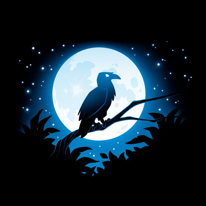 Classic Cotton T-shirt_TeeTurtle Moonlit Raven black t-shirt featuring an artistic raven sitting on a branch in front of a full moon.