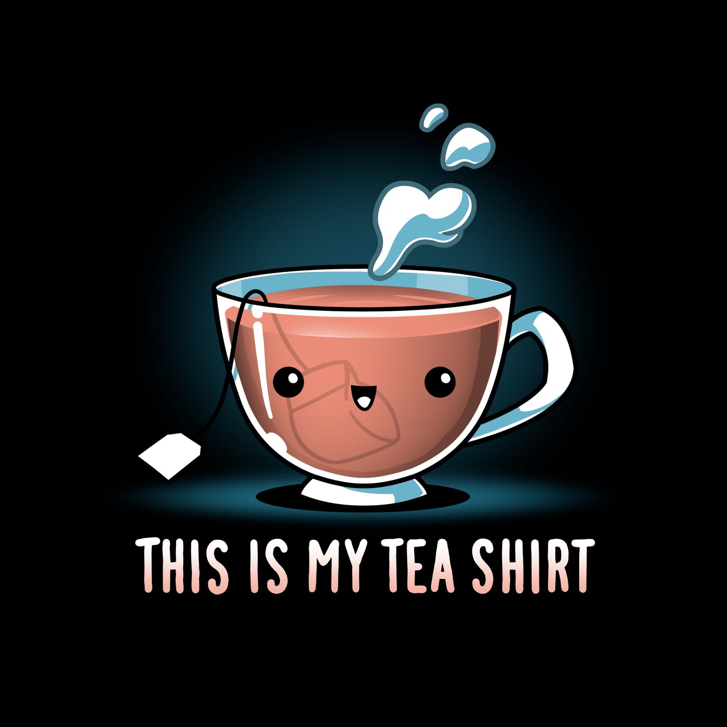 Classic Cotton T-shirt_TeeTurtle My Tea Shirt black t-shirt featuring a smiling teacup with a tea bag inside. Text below reads, "This is My Tea Shirt."