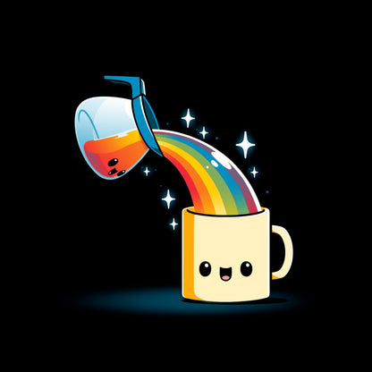 Classic Cotton T-shirt_TeeTurtle black Coffee is Magic. Featuring a coffee pot pouring a rainbow into a coffee cup.