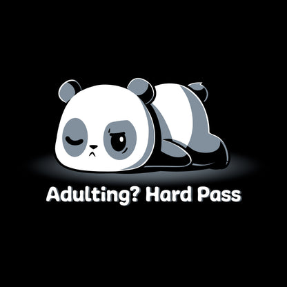 Classic Cotton T-shirt_TeeTurtle Adulting? Hard Pass black t-shirt featuring a panda lying down with a bored expression.