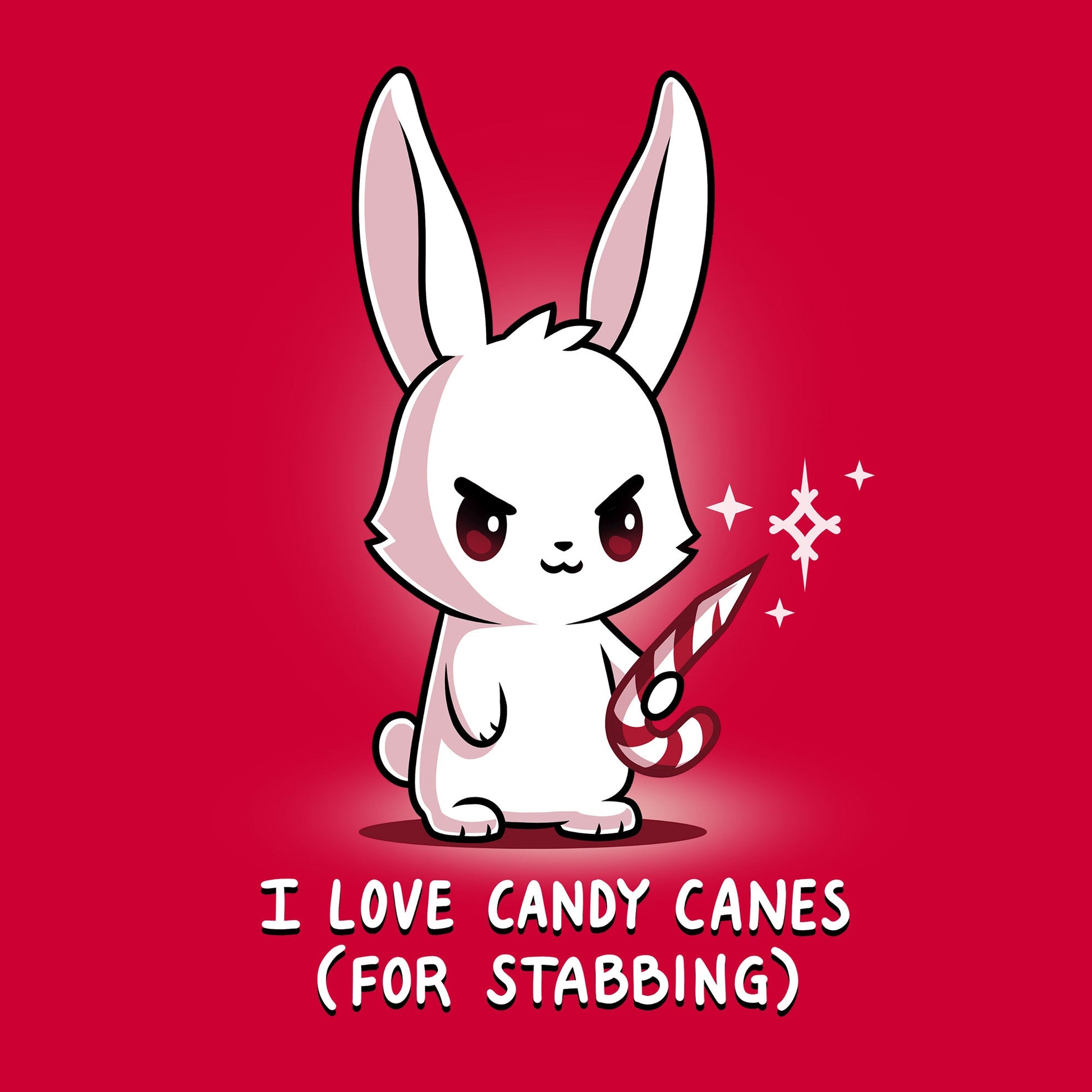 Classic Cotton T-shirt_TeeTurtle I Love Candy Canes(For Stabbing) red t-shirt featuring an angry bunny holding a candy cane with a sharp end.