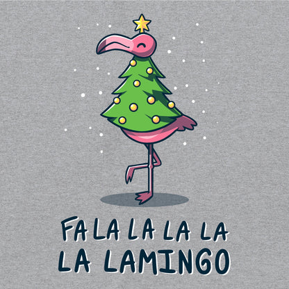 Classic Cotton T-shirt_TeeTurtle Fa La La Lamingo heather gray t-shirt featuring a flamingo dressed up as a Christmas tree 