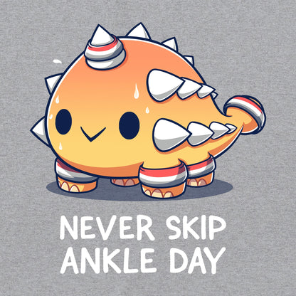 Classic Cotton T-shirt_TeeTurtle Never Skip Ankle Day heather gray T-shirt featuring an ankylosaurus in sweatbands