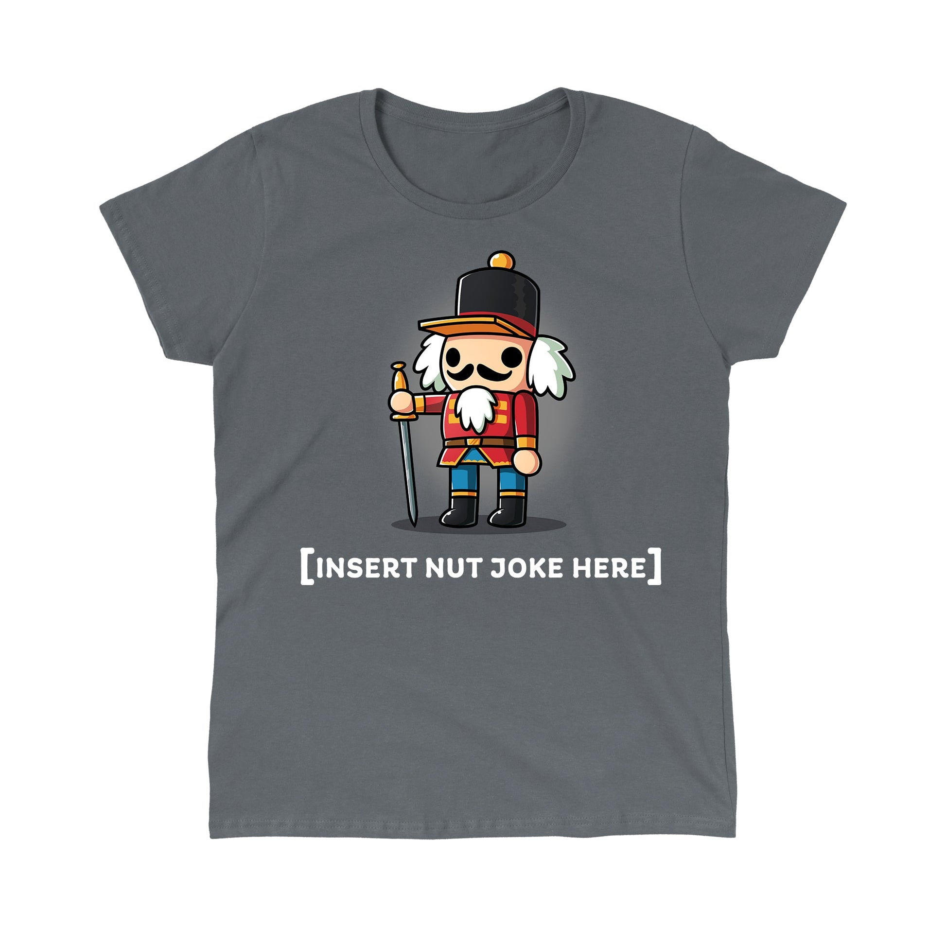 Classic Cotton T-shirt_TeeTurtle charcoal gray Nutcracker apparel featuring a nutcracker figurine with the caption, "[Insert Nut Joke Here]".