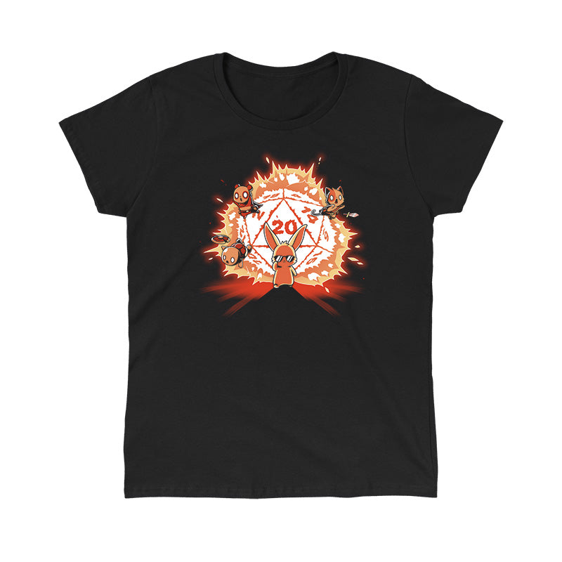 Classic Cotton T-shirt_TeeTurtle Critical Hit black t-shirt featuring a cool bunny with an exploding D20 behind them. 