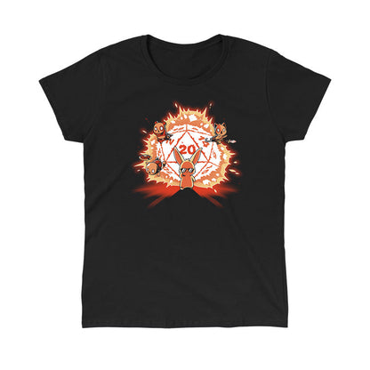 Classic Cotton T-shirt_TeeTurtle Critical Hit black t-shirt featuring a cool bunny with an exploding D20 behind them. 