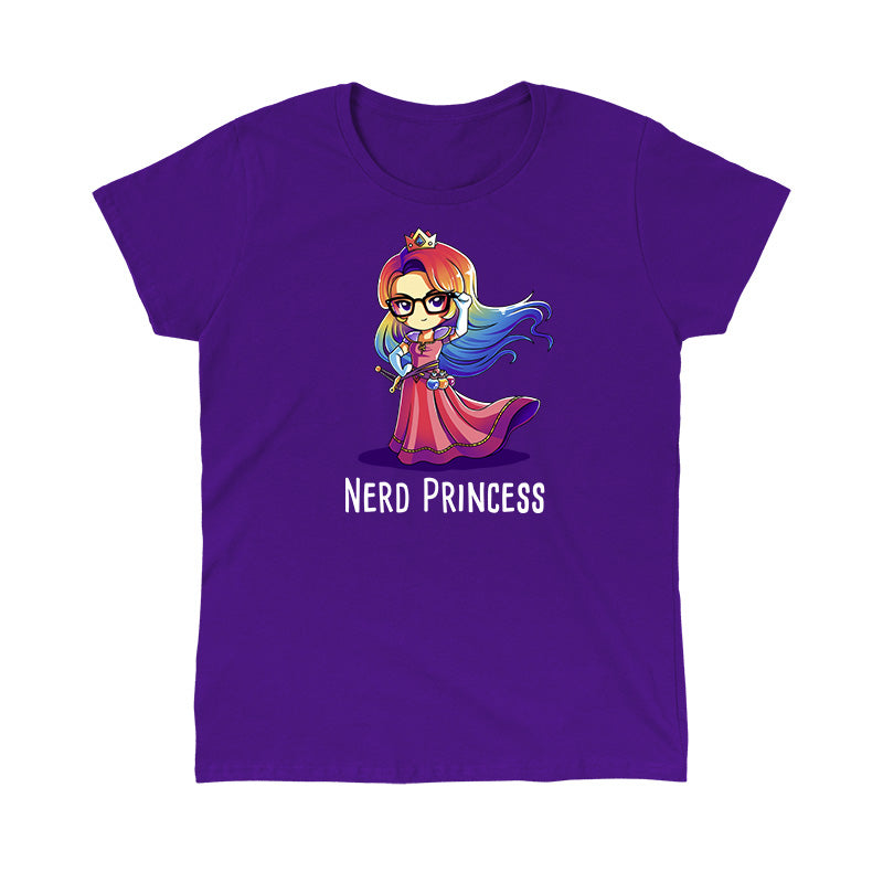 Classic Cotton T-shirt_TeeTurtle purple Nerd Princess. Featuring a fantasy princess with rainbow hair.