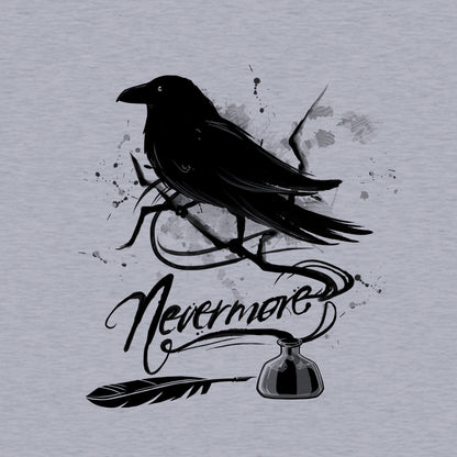 Crew Neck Sweatshirt_TeeTurtle sport gray Nevermore. Featuring a raven perched on a branch coming out of an inkwell.