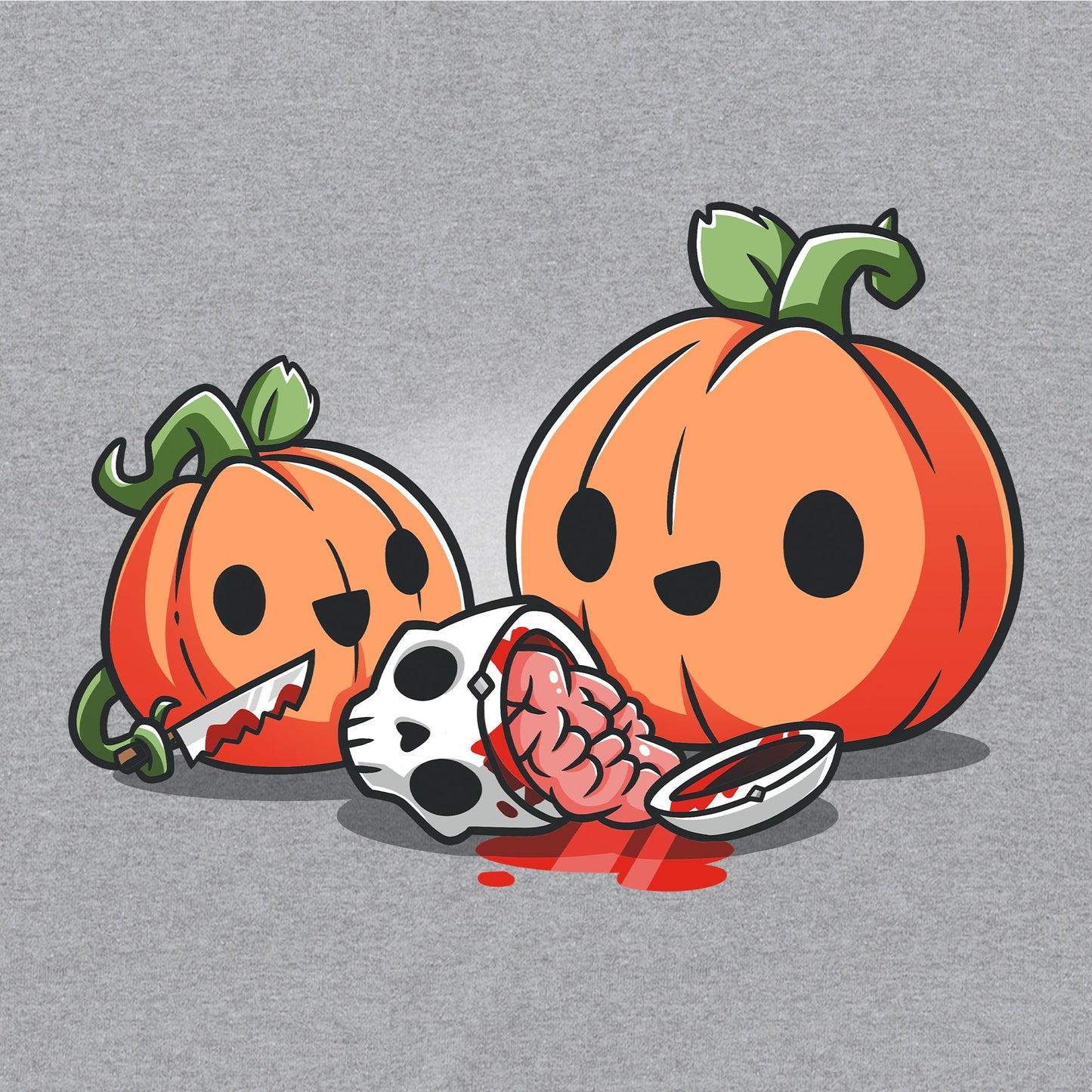 Long Sleeve T-shirt_TeeTurtle Pumpkin Carving silver gray t-shirt featuring cheerful pumpkins carving a human skull.