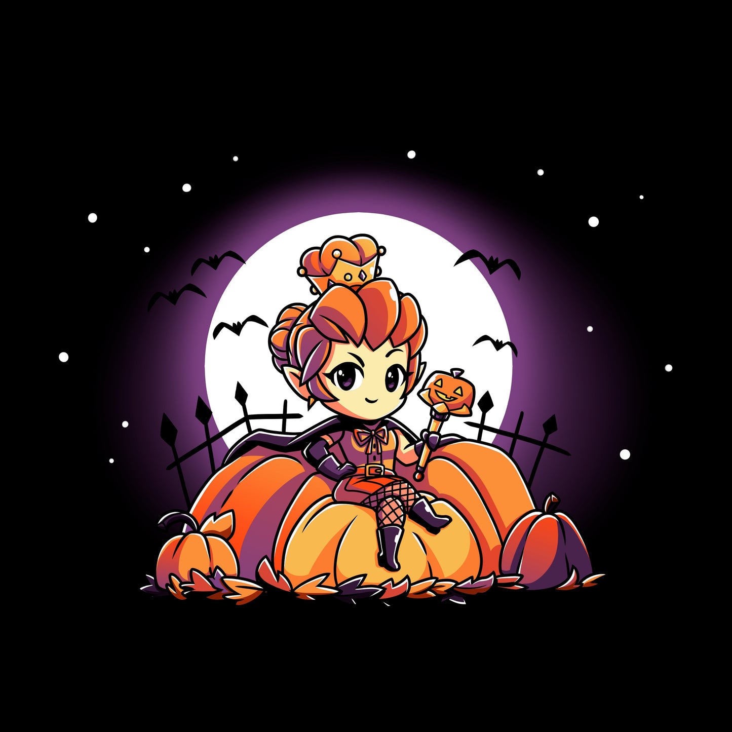 Long Sleeve T-shirt_TeeTurtle black Pumpkin Queen. Featuring a pumpkin queen sitting among giant pumpkins.