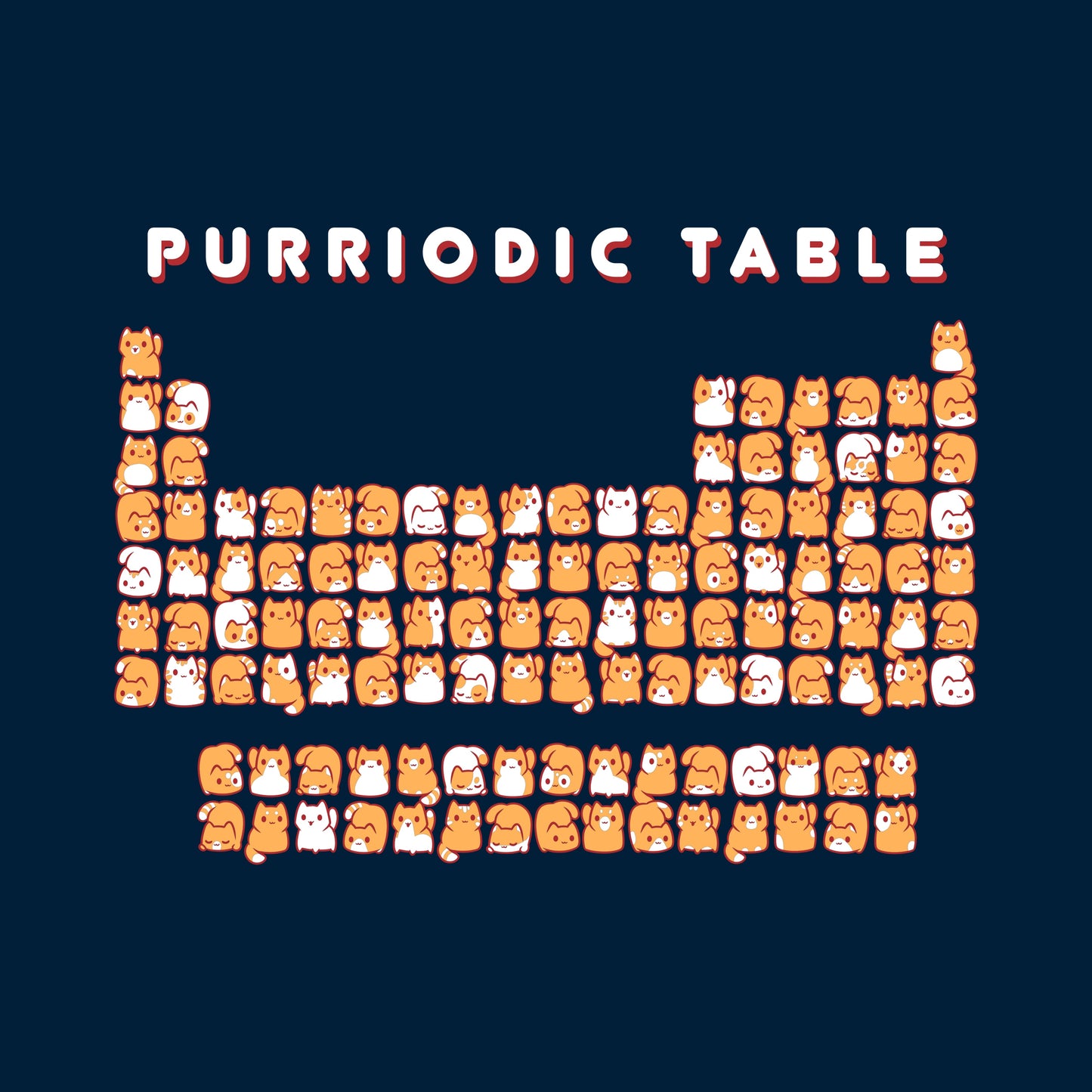 Classic Cotton T-shirt_TeeTurtle Purriodic Table navy blue t-shirt featuring a periodic table chart with elements represented by cats.