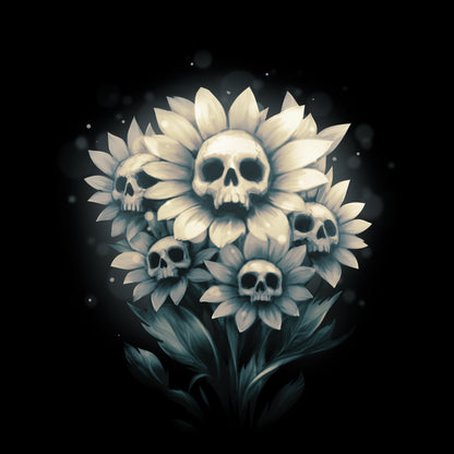 Classic Cotton T-shirt_TeeTurtle black Pushing Up Daisies featuring a bouquet of blooming daisies with skulls in the middle of each flower.