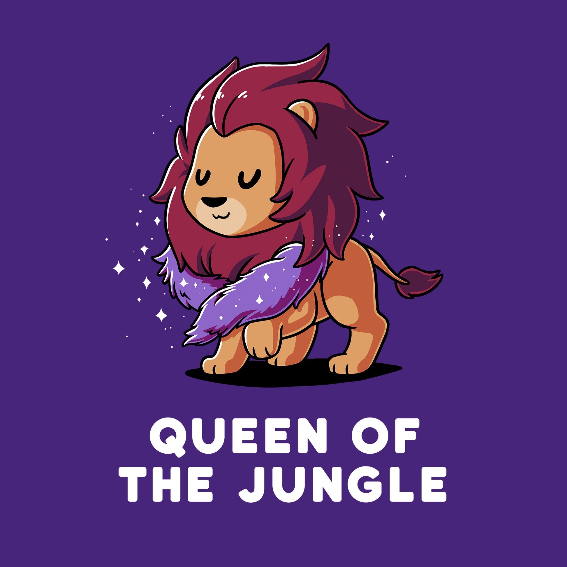 Classic Cotton T-shirt_TeeTurtle Queen of the Jungle purple t-shirt featuring a lion with a purple fur boa and closed eyes.