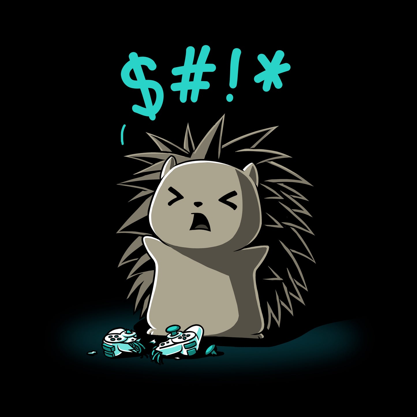 Classic Cotton T-shirt_TeeTurtle black Ragequit. Featuring an angry hedgehog with a broken video game controller.