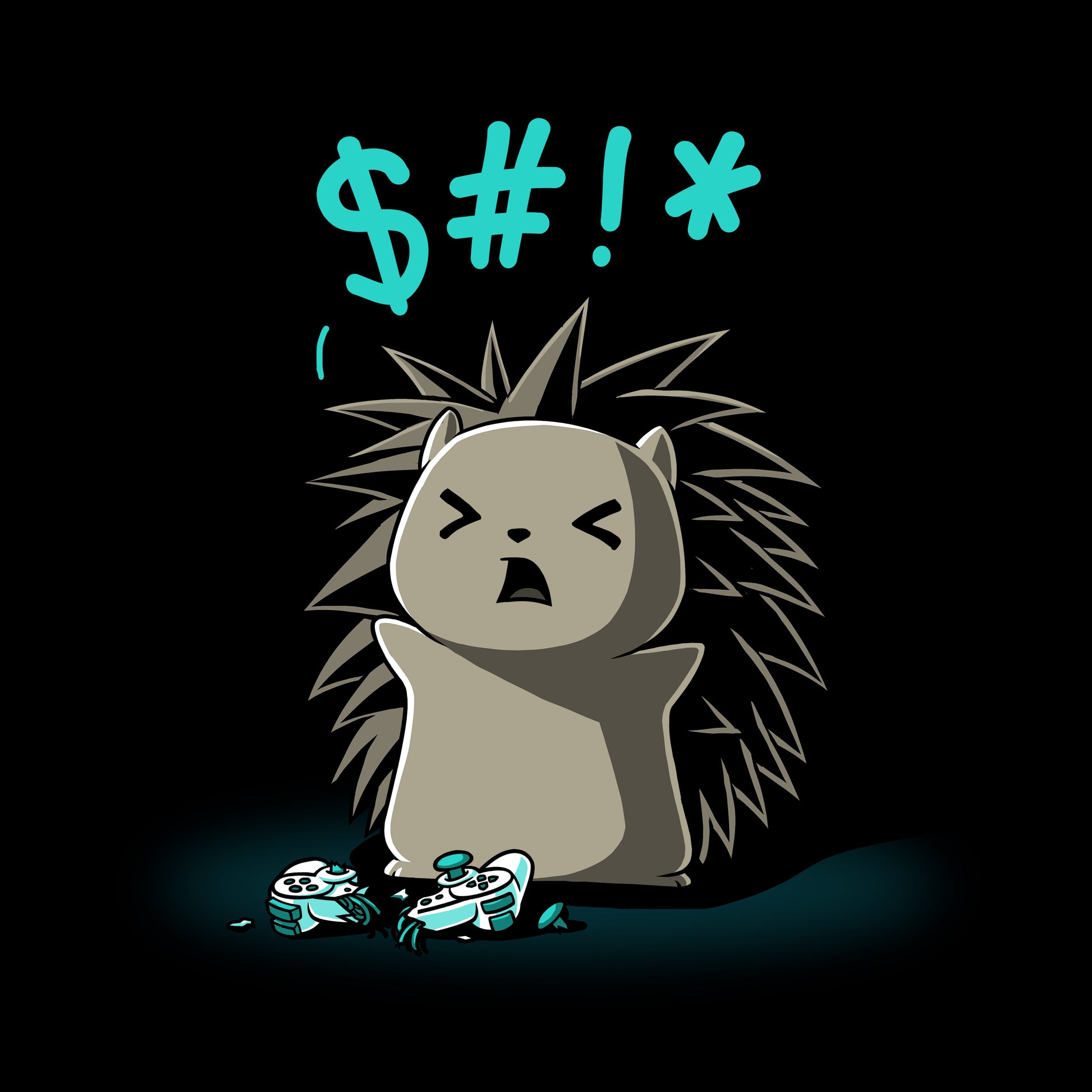 Crew Neck Sweatshirt_TeeTurtle black Ragequit. Featuring an angry hedgehog with a broken video game controller.