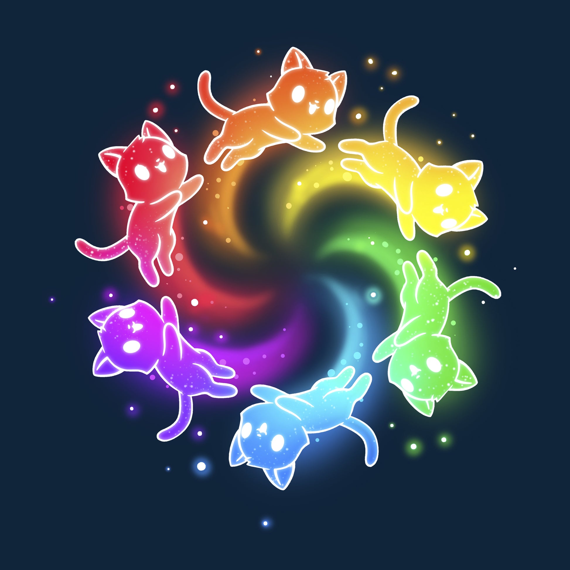 Pullover Hoodie_TeeTurtle navy blue Rainbow Space Cats apparel featuring rainbow cats running in a circle trailing sparkles.