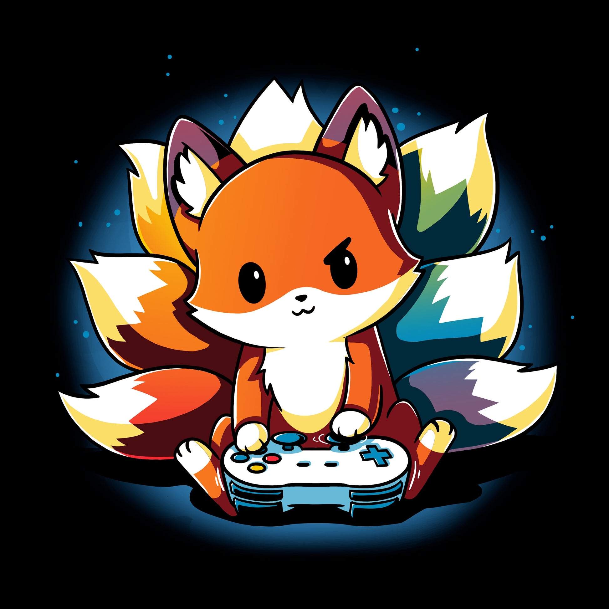 Pullover Hoodie_TeeTurtle Rainbow Gamer black Featuring a kitsune with rainbow tails playing video games