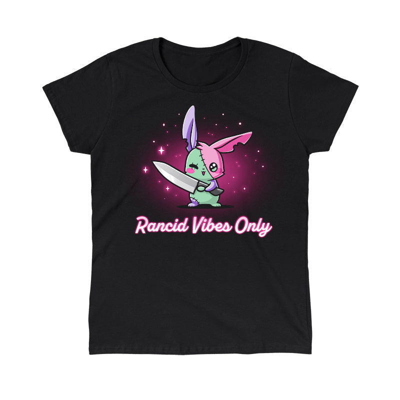 Classic Cotton T-shirt_TeeTurtle black Rancid Vibes Only. Featuring a patchwork bunny holding a large knife.