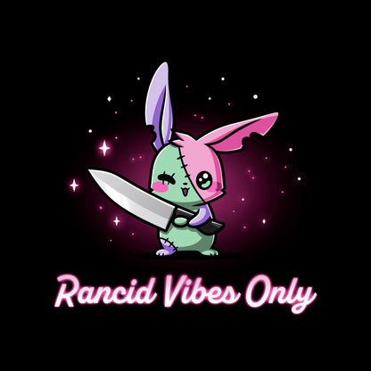 Long Sleeve T-shirt_TeeTurtle black Rancid Vibes Only. Featuring a patchwork bunny holding a large knife.