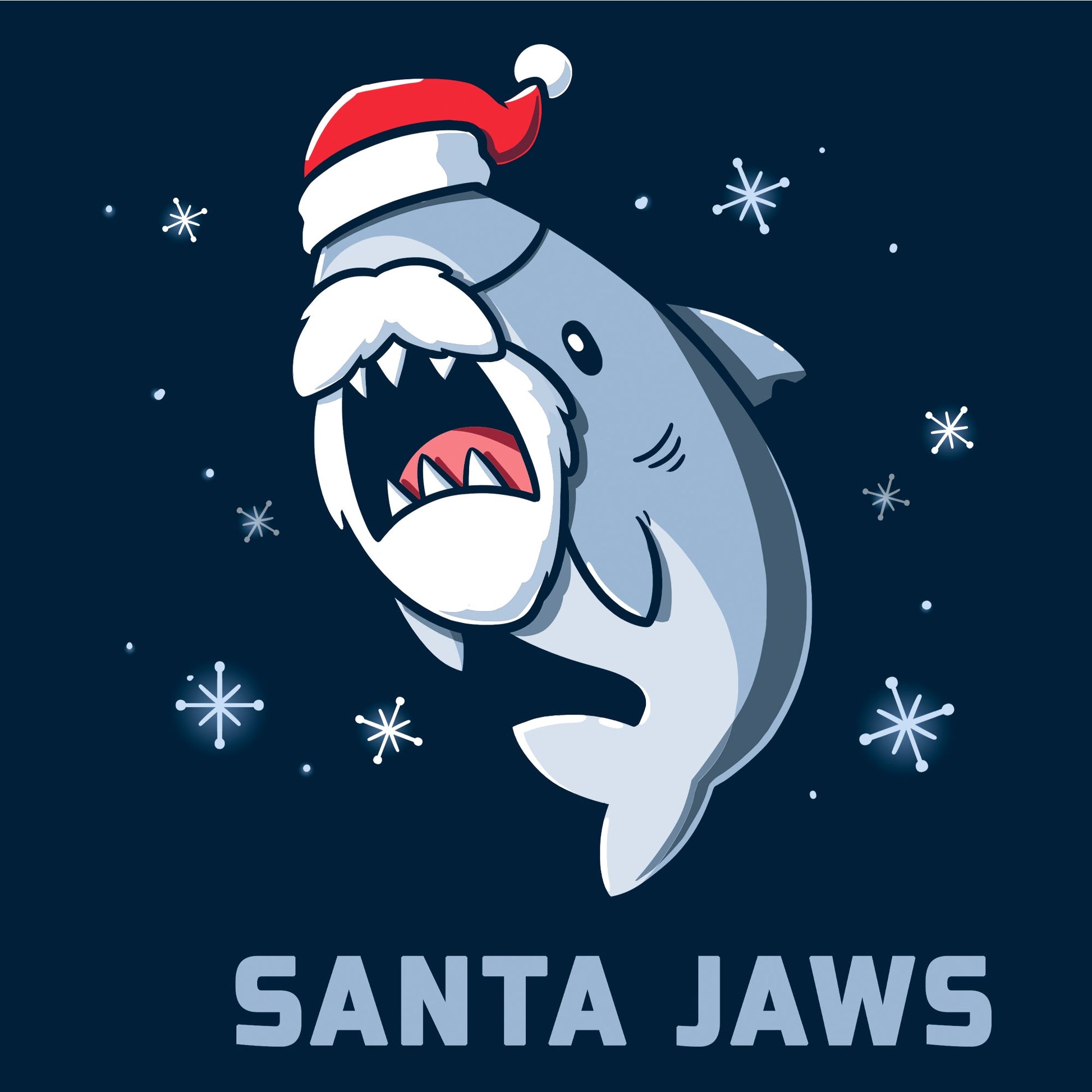 Long Sleeve T-shirt_TeeTurtle Santa Jaws navy blue t-shirt featuring a Christmas shark dressed up as Santa 