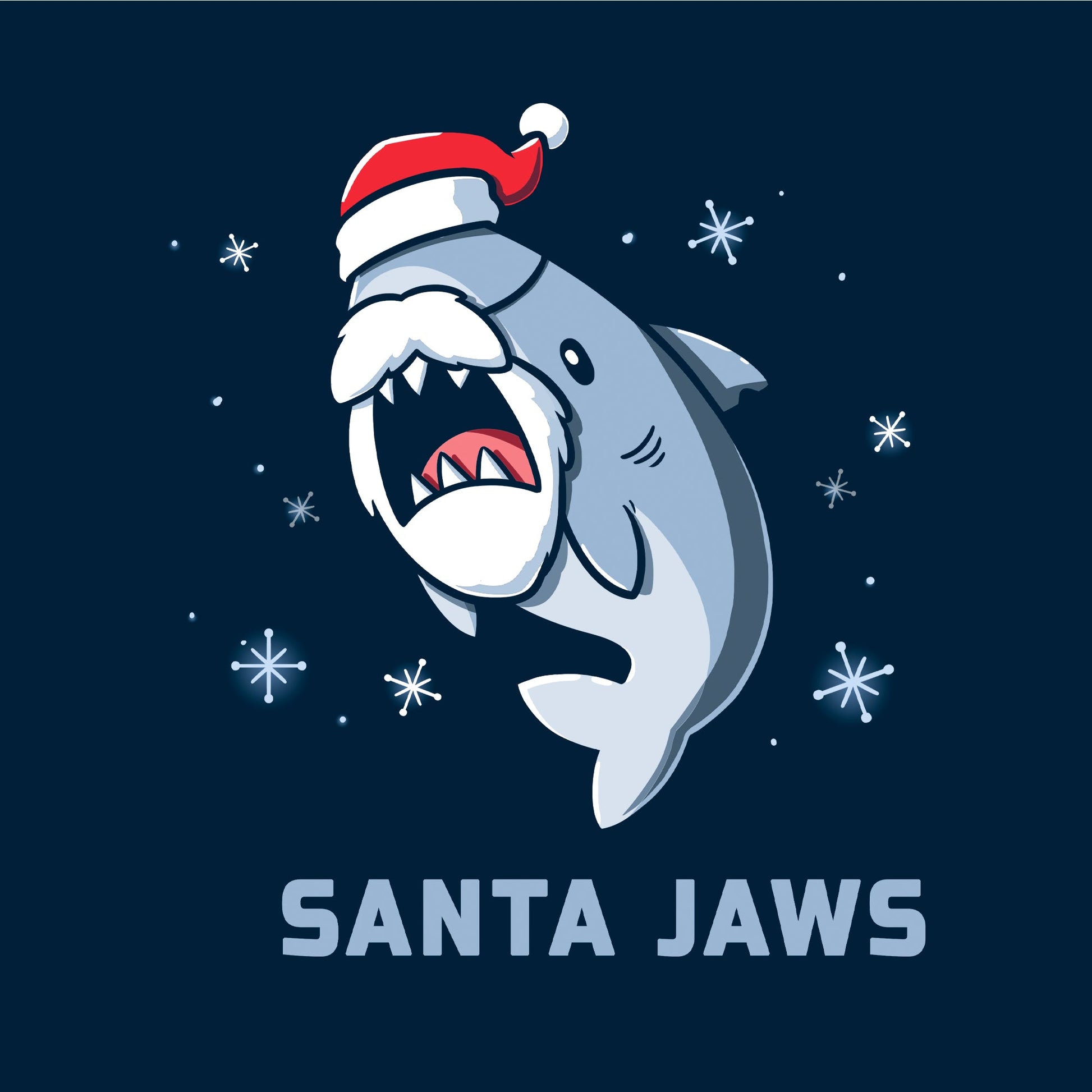 Classic Cotton T-shirt_TeeTurtle Santa Jaws navy blue t-shirt featuring a Christmas shark dressed up as Santa 