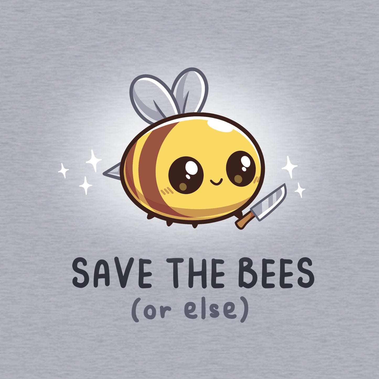 Classic Cotton T-shirt_TeeTurtle Save The Bees (or else) heather gray t-shirt featuring A bee with a knife and sparkles around it.