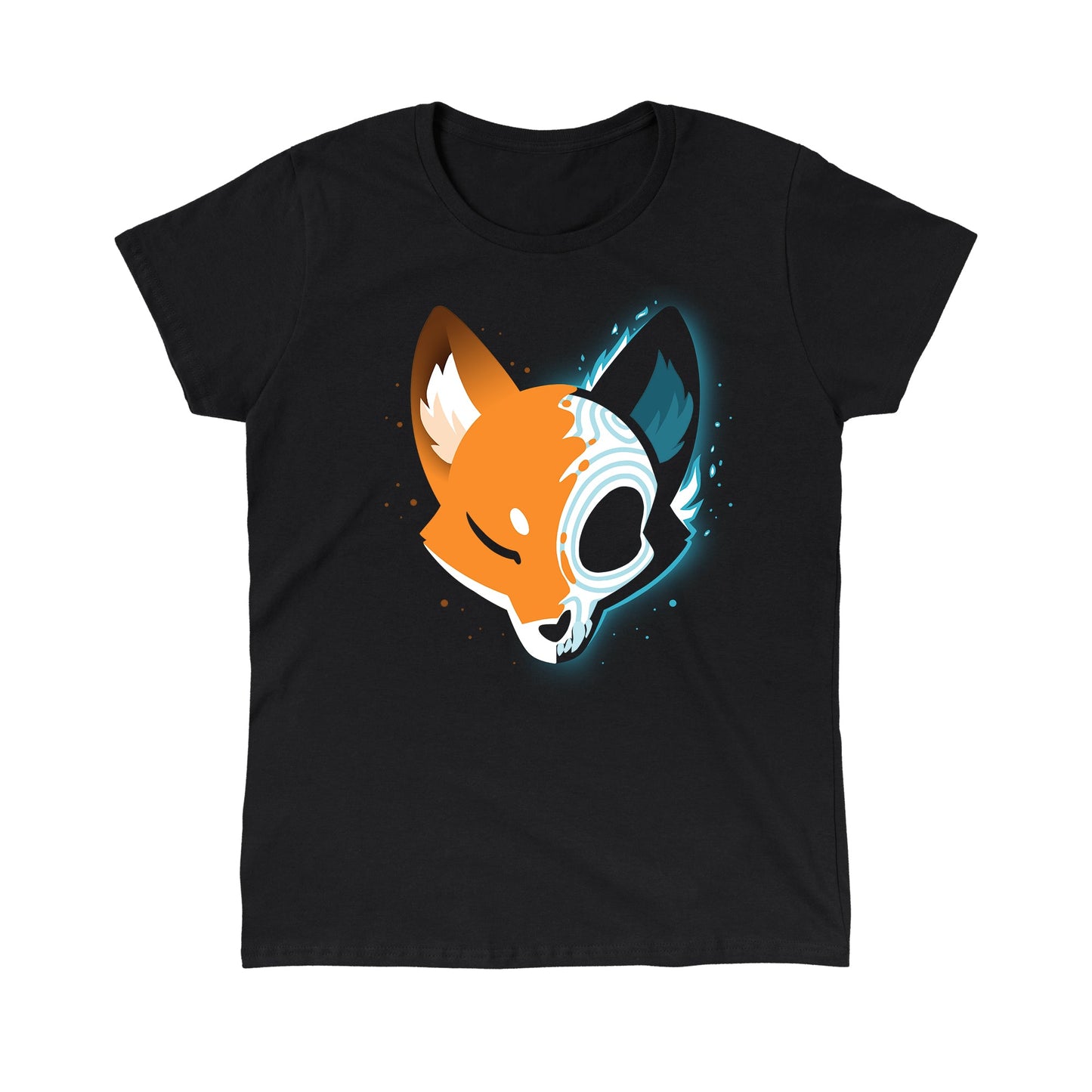 Classic Cotton T-shirt_Teeturtle Skull Fox Black t-shirt featuring a spooky stylized fox head facing forward, with one half in a stylized x-ray view showing a Day of the Dead/Dios de los Muertos skull.