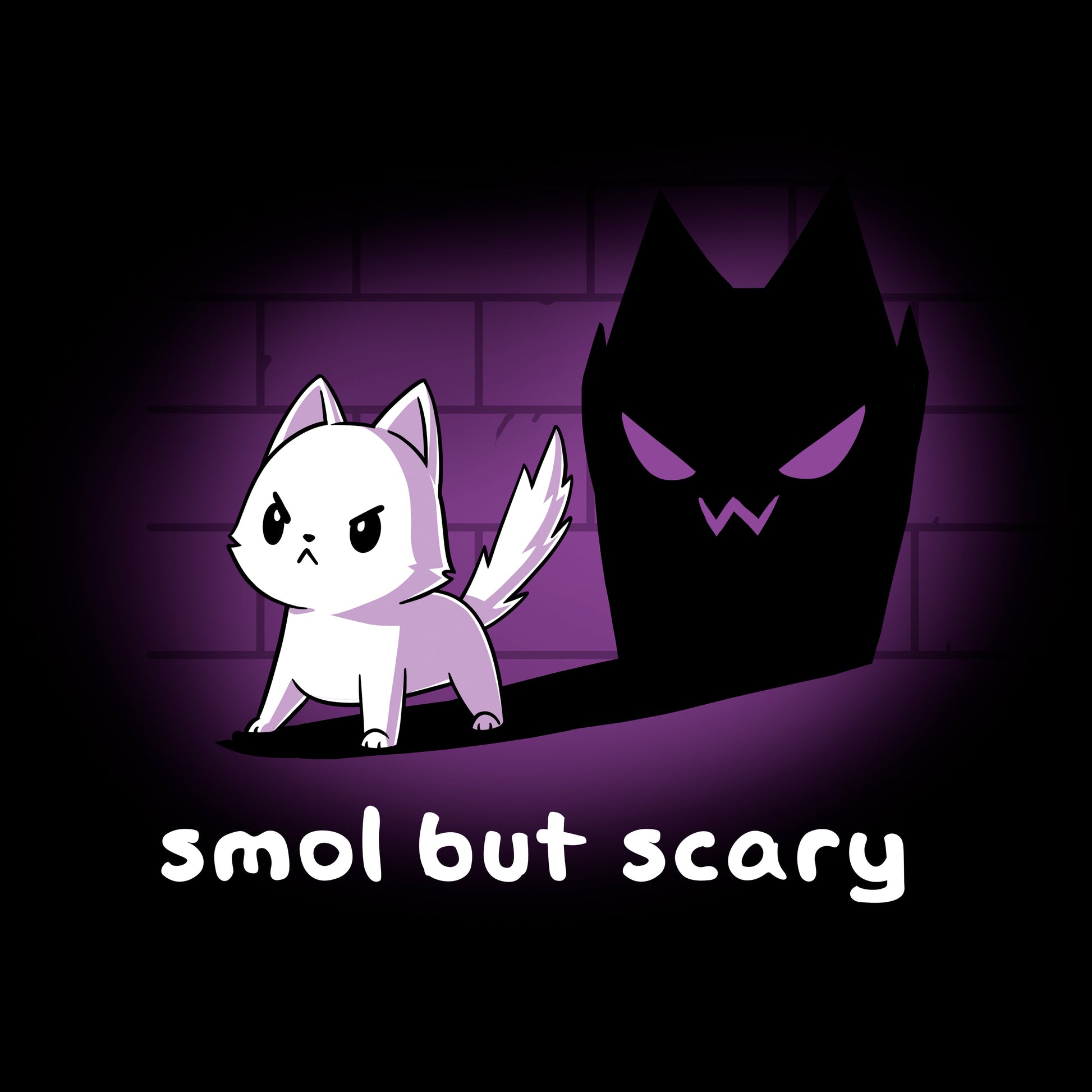 Classic Cotton T-shirt_TeeTurtle Smol but Scary black t-shirt featuring a fierce cat casting a spooky shadow