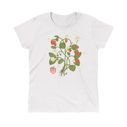 Classic Cotton T-shirt_TeeTurtle Strawberry Harvest while t-shirt featuring a strawberry plant.