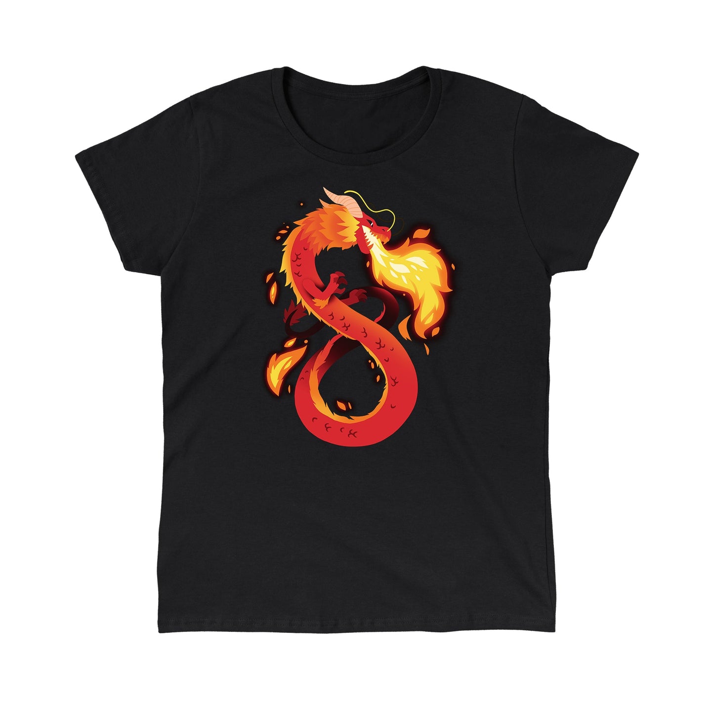 Classic Cotton T-shirt_TeeTurtle Summer Dragon black t-shirt featuring a red and orange fantasy dragon breathing fire.