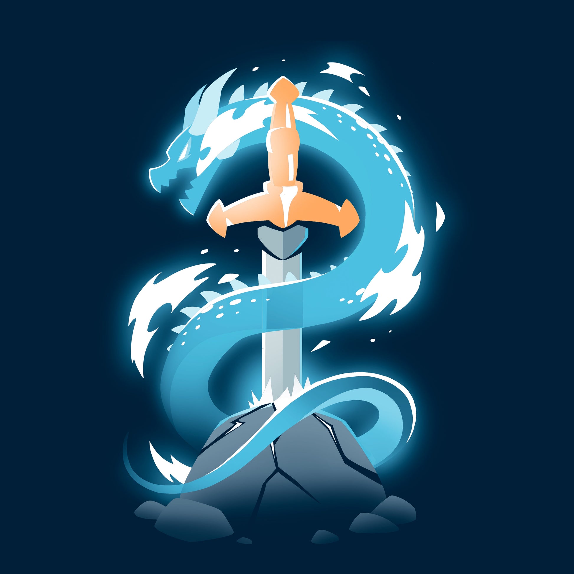 Classic Cotton T-shirt_TeeTurtle Sword Dragon navy blue t-shirt featuring a sword in a cracked rock, with a dragon coiling around it.