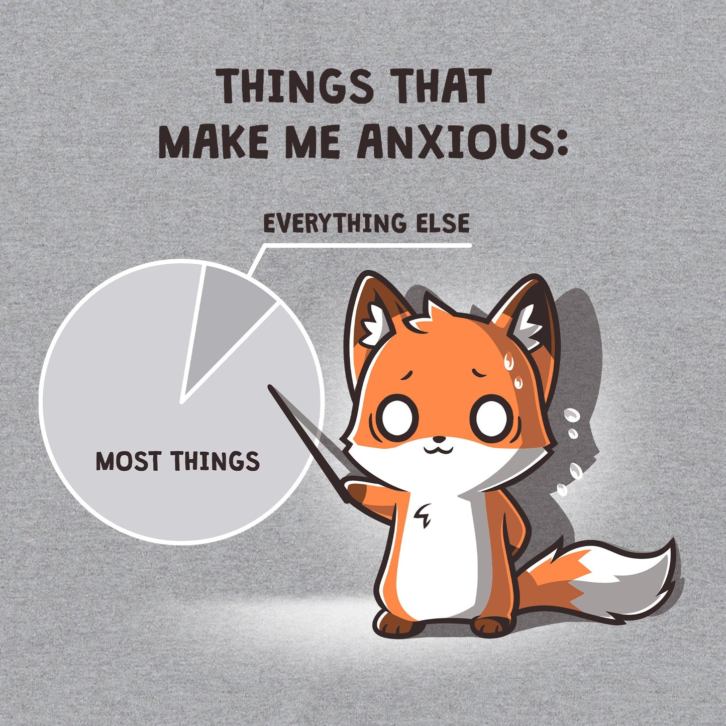 Classic Cotton T-shirt_TeeTurtle Things That Make Me Anxious sport grey t-shirt featuring a fox sweating nervously points at a pie chart.