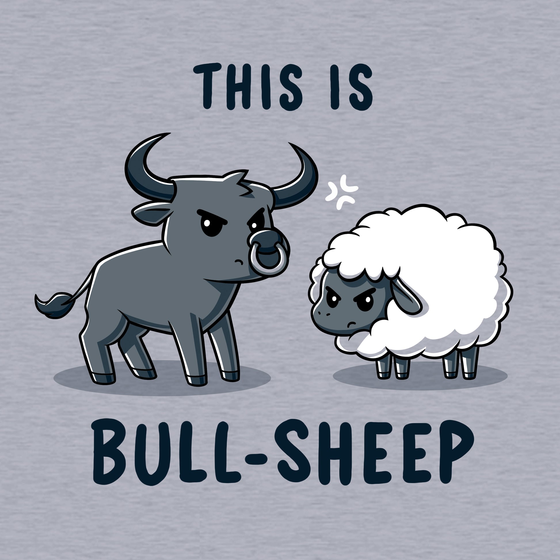 Classic Cotton T-shirt_TeeTurtle This Is Bull-Sheep heather gray t-shirt featuring a cartoon image with a bull and a sheep standing next to each other, both frowning. Text above reads "This is" and below reads "Bull-Sheep." 