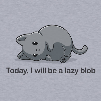 Classic Cotton T-shirt_TeeTurtle Today I Will Be A Lazy Blob heather gray t-shirt featuring a very round gray cat laying on its side. 