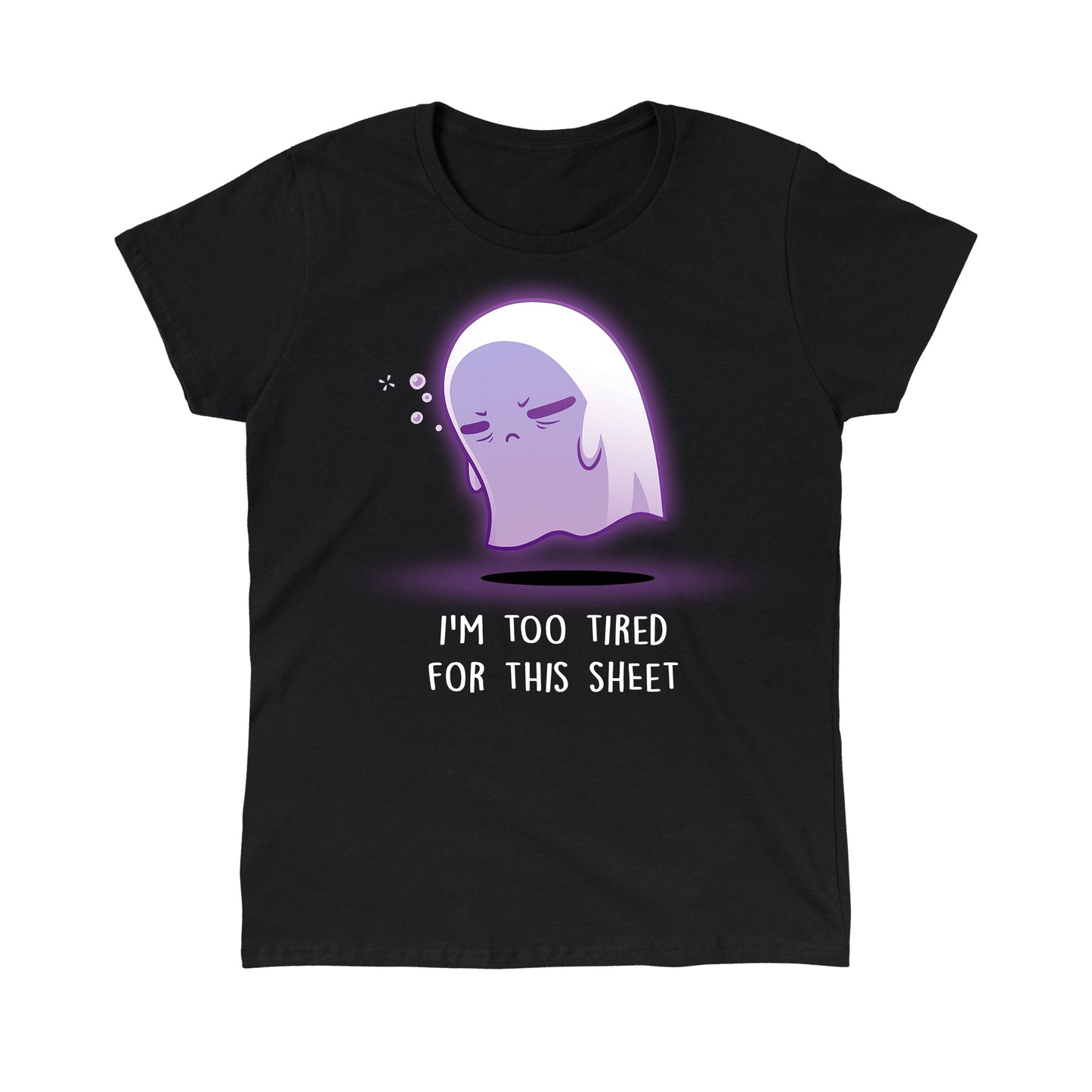 Classic Cotton T-shirt_TeeTurtle I'm Too Tired For This Sheet black t-shirt featuring a tired looking purple ghost