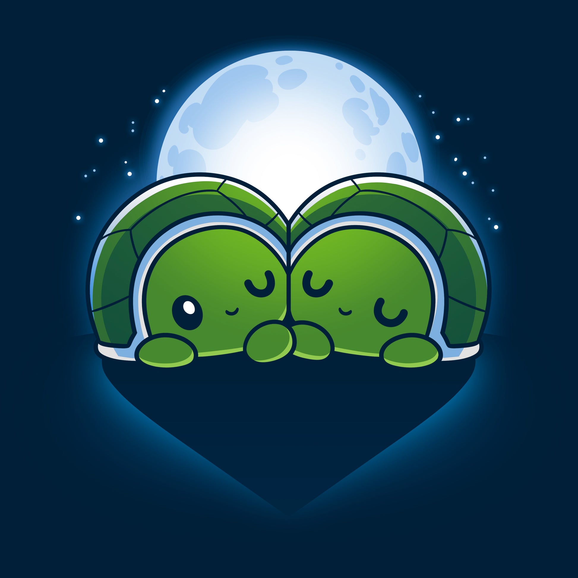 Classic Cotton T-shirt_TeeTurtle Turtlelly in Love navy blue t-shirt featuring two sweet turtles next to each other in front of a full moon. Their shells and shadow forms a heart shape.