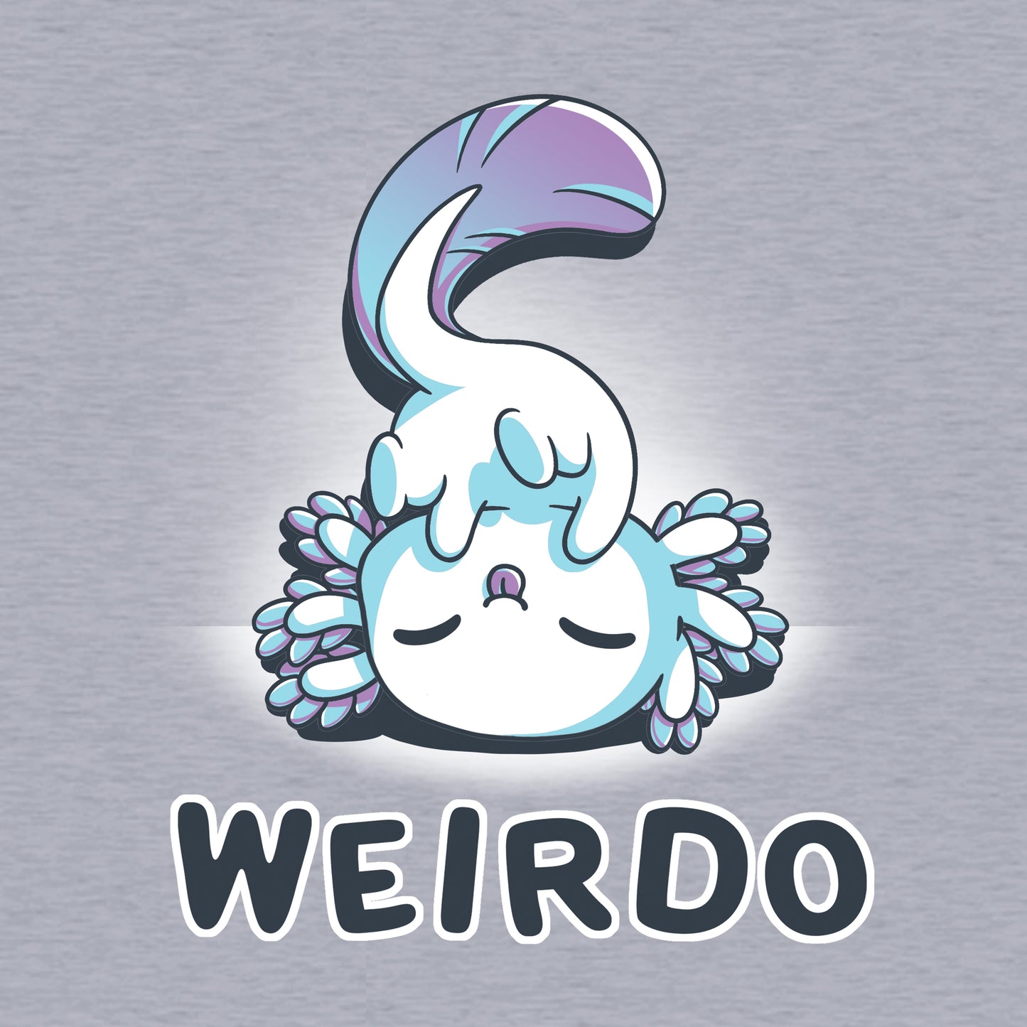 Classic Cotton T-shirt_TeeTurtle Weirdo Heather Gray t-shirt featuring an axolotl with a fluffy tail sticking their tongue out