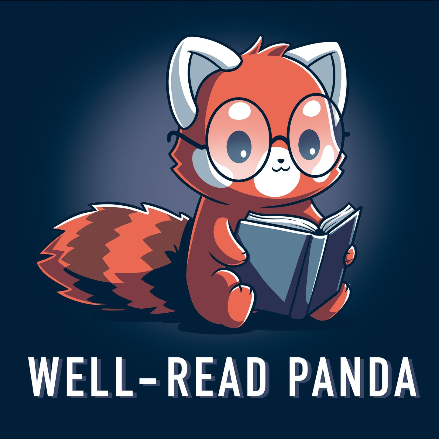 Pullover Hoodie_TeeTurtle Well-Read Panda navy blue design featuring a red panda wearing glasses and reading a book.