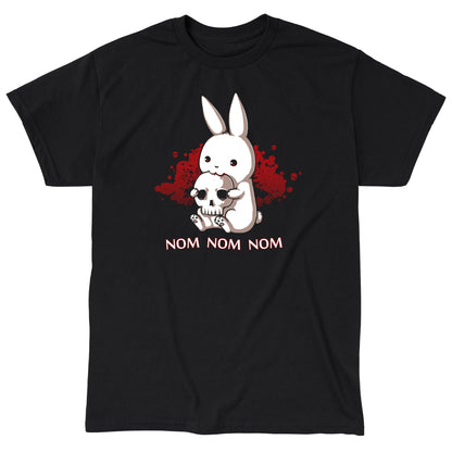 Classic Cotton T-shirt_TeeTurtle Adorable Monstrosity black t-shirt featuring an adorable bunny biting into a skull with the words "nom nom nom."