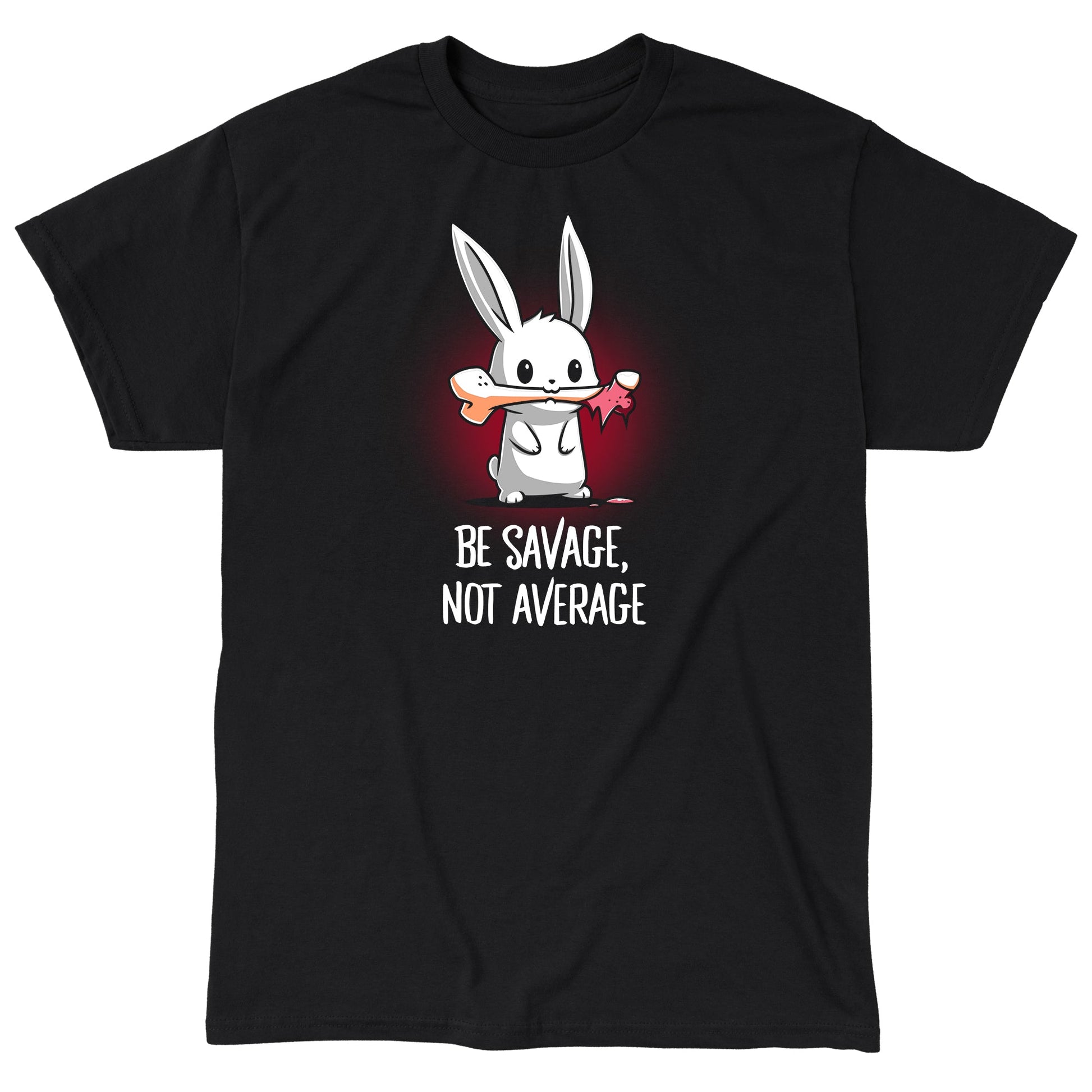 Classic Cotton T-shirt_TeeTurtle Be Savage, Not Average black t-shirt featuring a dark and dangerous bunny holding a bone in its mouth.