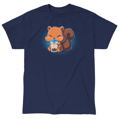 Classic Cotton T-shirt_Teeturtle Boba Squirrel navy blue t-shirt featuring an adorable, puffy-cheeked squirrel sipping boba tea.