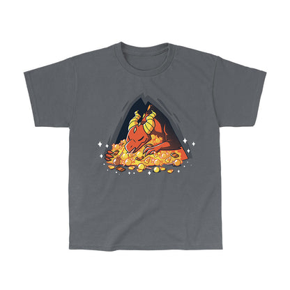 Classic Cotton T-shirt_TeeTurtle Candy Hoarder charcoal gray t-shirt featuring a dragon sleeping on its hoard of Halloween candy