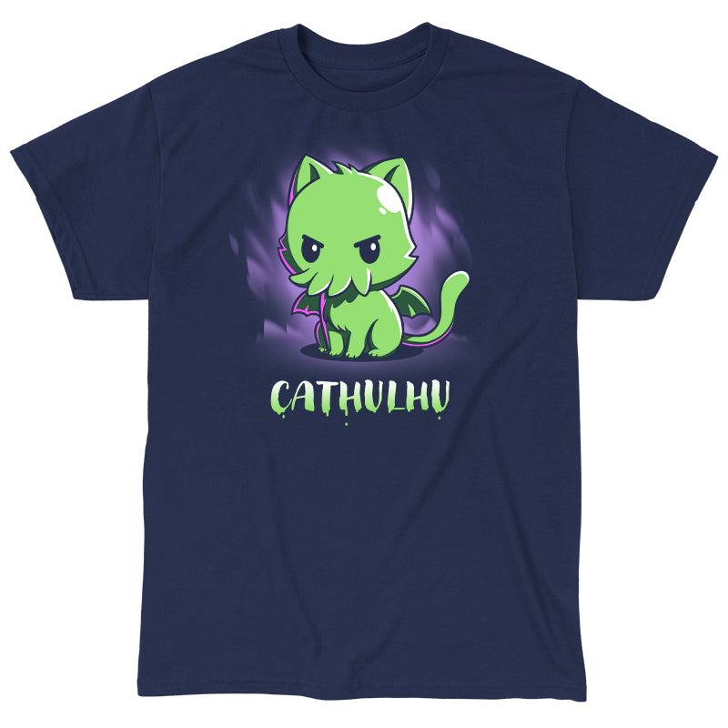 Classic Cotton T-shirt_TeeTurtle Cathulhu navy blue t-shirt featuring a cat with tentacles.