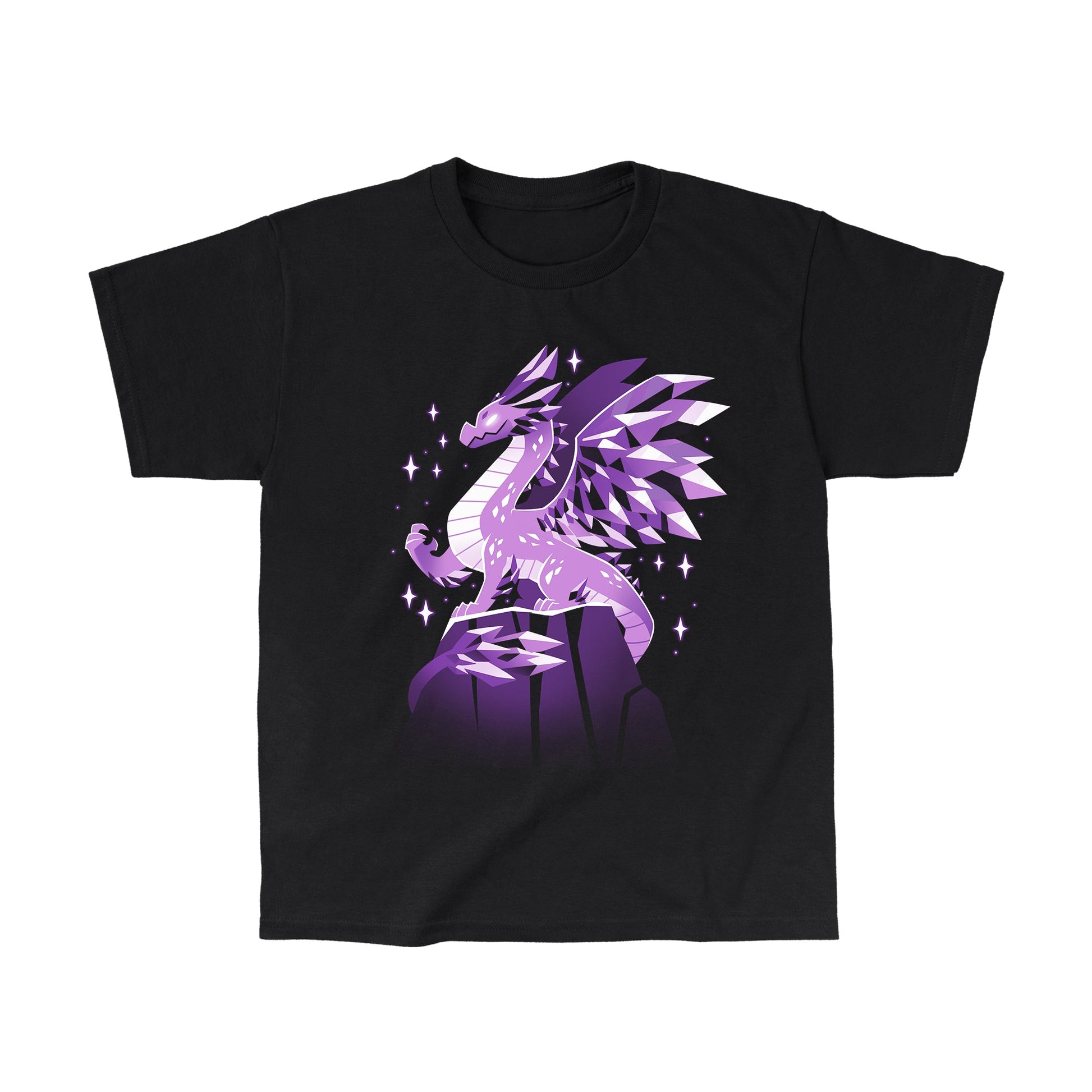 Classic Cotton T-shirt_TeeTurtle black Crystal Dragon. Featuring a dragon made out of purple crystals.