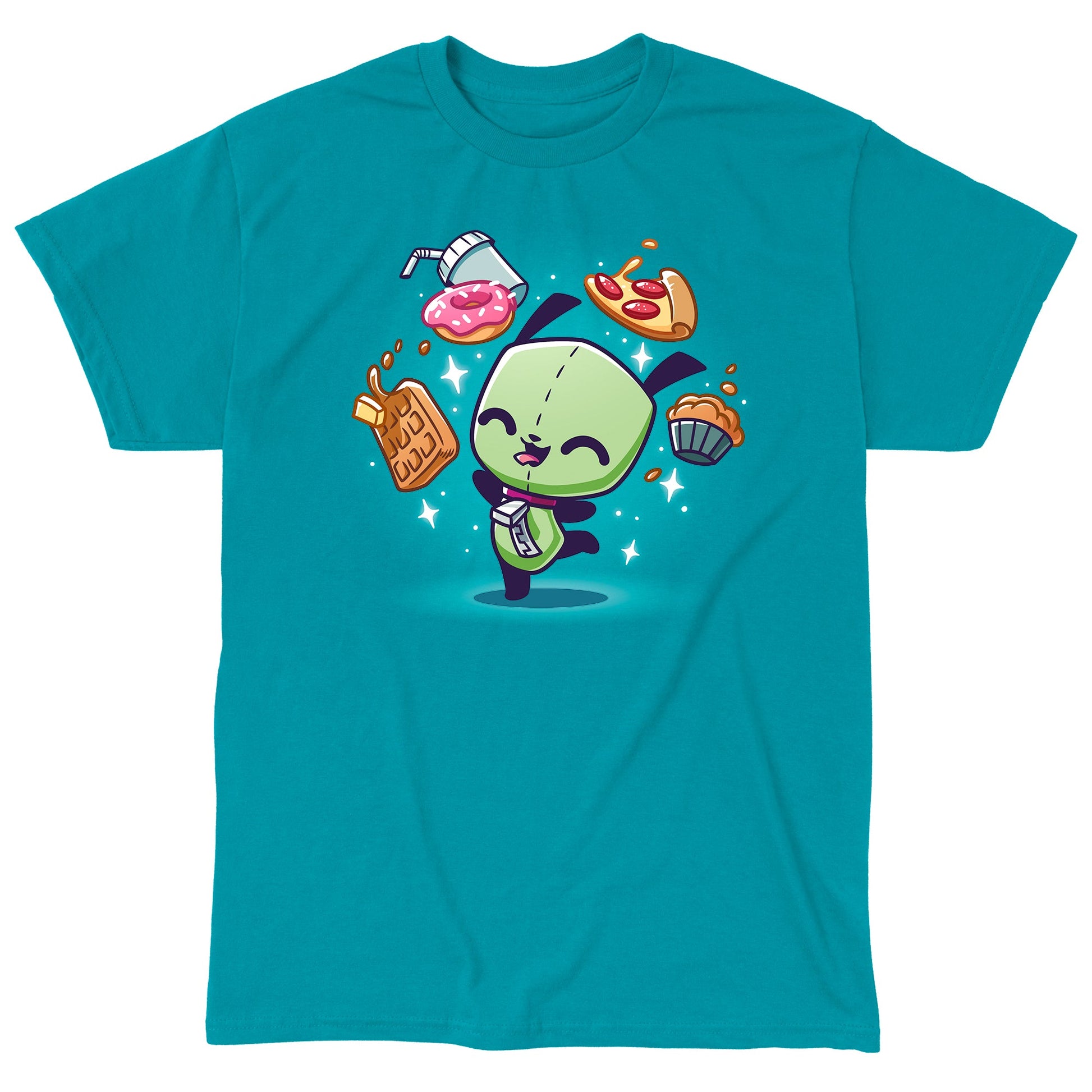 Classic Cotton T-shirt_TeeTurtle tropical blue apparel featuring Gir with his favorite food.