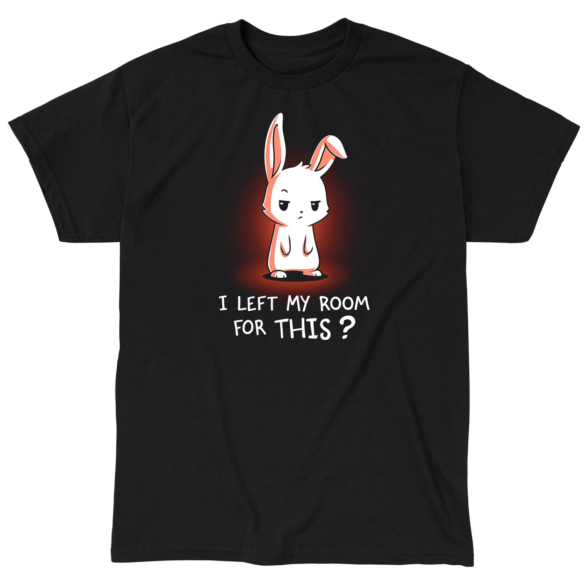 Classic Cotton T-shirt_TeeTurtle I Left My Room For This? black t-shirt featuring a sarcastic bunny.