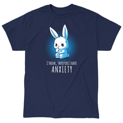 Classic Cotton T-shirt_TeeTurtle navy blue I Think, Therefore I Have Anxiety. Featuring an over-thinking, anxious bunny.